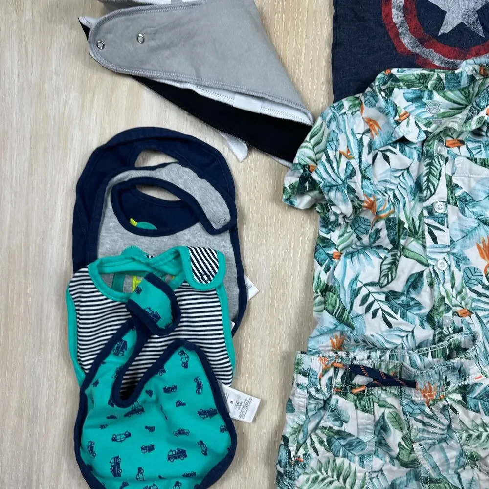 Baby Boy Lot 18M Wonder Nation Outfit Bibs Eating Captain America Shirt 10 Piece